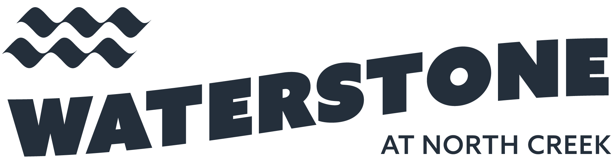 A logo with the text "WATERSTONE AT NORTH CREEK" in dark blue on a green background.